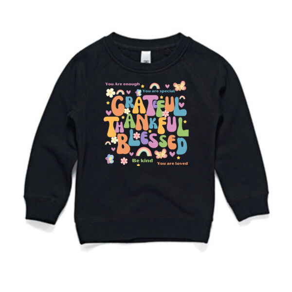 Grateful Thankful Blessed Kids Crewneck Thumbnail